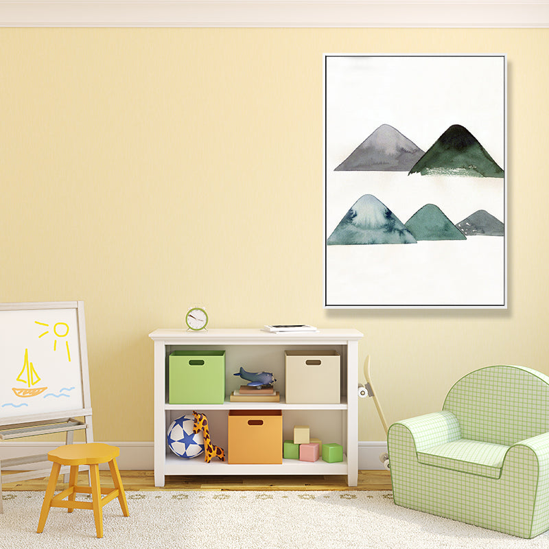 Cute Mountains Drawing Wall Art Asian Textured Canvas Print in White for Dining Room Clearhalo 'Arts' 'Canvas Art' 1706992