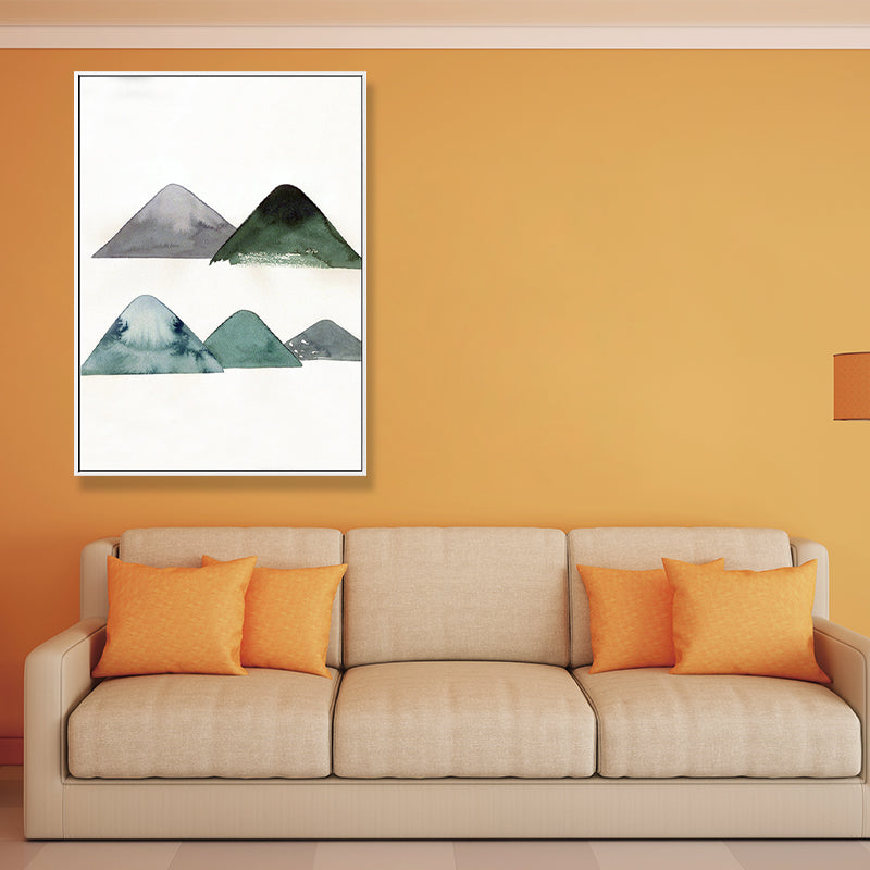 Cute Mountains Drawing Wall Art Asian Textured Canvas Print in White for Dining Room Clearhalo 'Arts' 'Canvas Art' 1706993