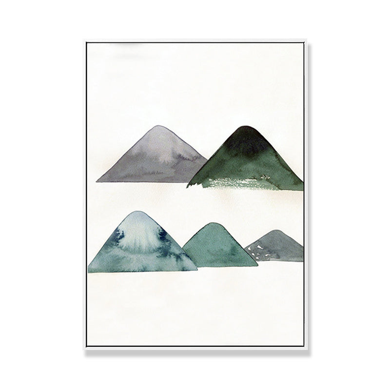 Cute Mountains Drawing Wall Art Asian Textured Canvas Print in White for Dining Room Clearhalo 'Arts' 'Canvas Art' 1706994