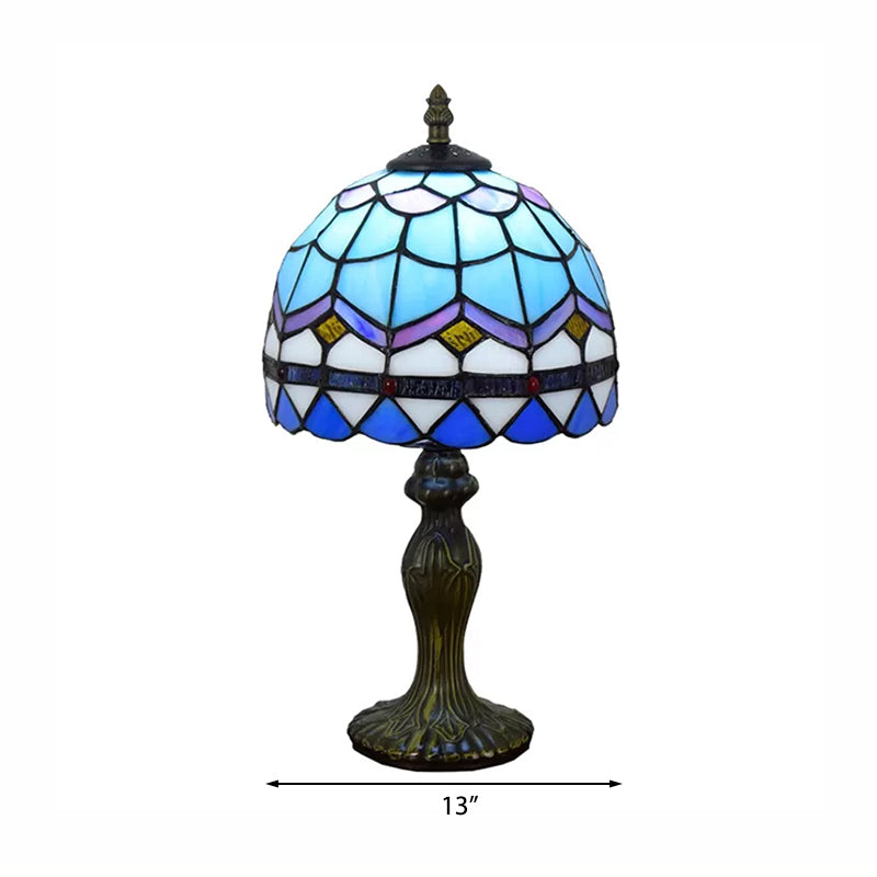 1 Light 6"/8" W Domed Table Lamp Baroque Style Stained Glass Bedroom Table Lighting in Blue/Brown Clearhalo 'Lamps' 'Table Lamps' Lighting' 170704