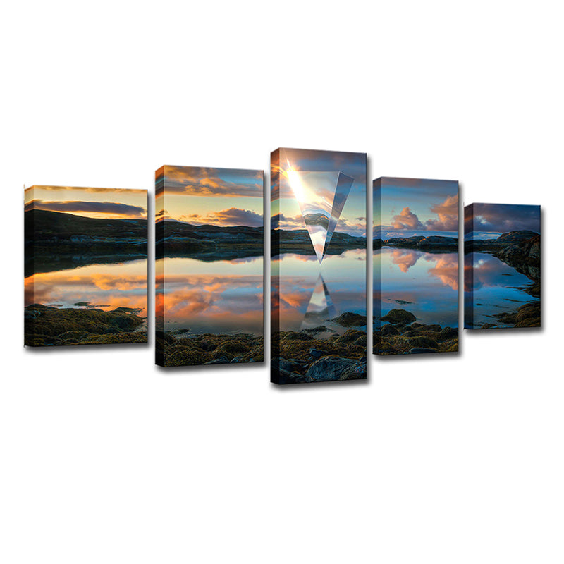 Sunset Lake Reflection Canvas Art Modern Picturesque Scenery Wall Decor in Blue for Home Clearhalo 'Art Gallery' 'Canvas Art' 'Contemporary Art Gallery' 'Modern' Arts' 1707051