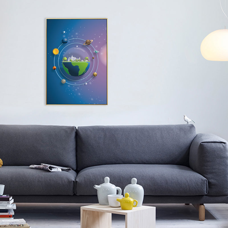 Children's Art Planets Painting Pastel Color Textured Wall Print for Kids Bedroom Purple Clearhalo 'Art Gallery' 'Canvas Art' 'Kids' Arts' 1707076