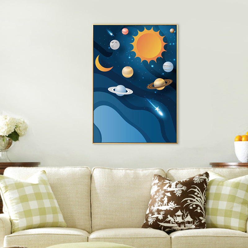 Children's Art Planets Painting Pastel Color Textured Wall Print for Kids Bedroom Blue Clearhalo 'Art Gallery' 'Canvas Art' 'Kids' Arts' 1707080