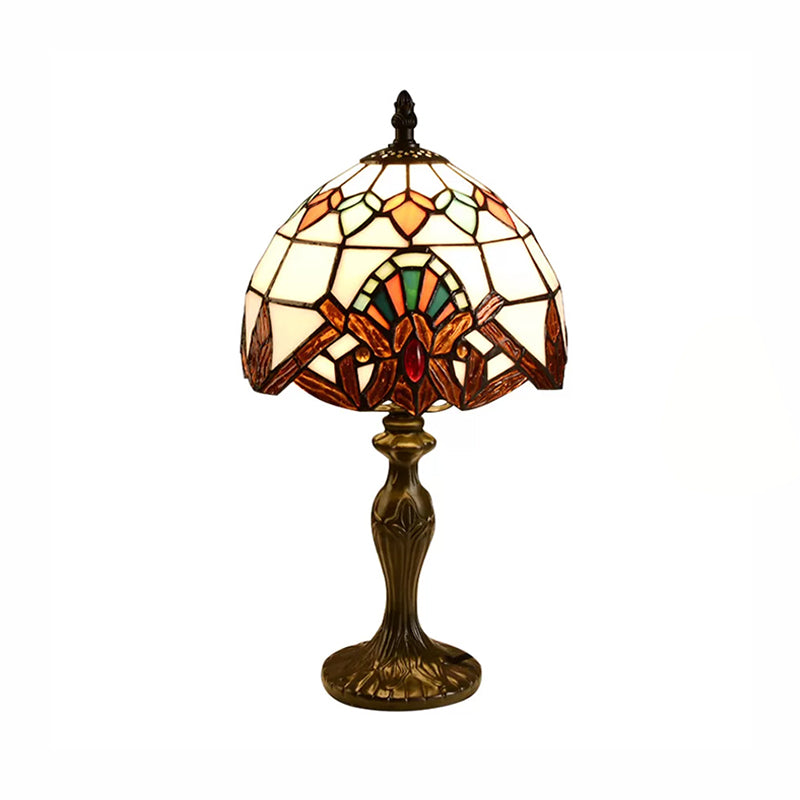 1 Light 6"/8" W Domed Table Lamp Baroque Style Stained Glass Bedroom Table Lighting in Blue/Brown Clearhalo 'Lamps' 'Table Lamps' Lighting' 170709