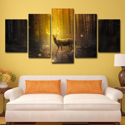 Brown Fall Forest Deer Canvas Multi-Piece Wall Art for House Interior Decor Brown Clearhalo 'Art Gallery' 'Canvas Art' 'Contemporary Art Gallery' 'Modern' Arts' 1707098