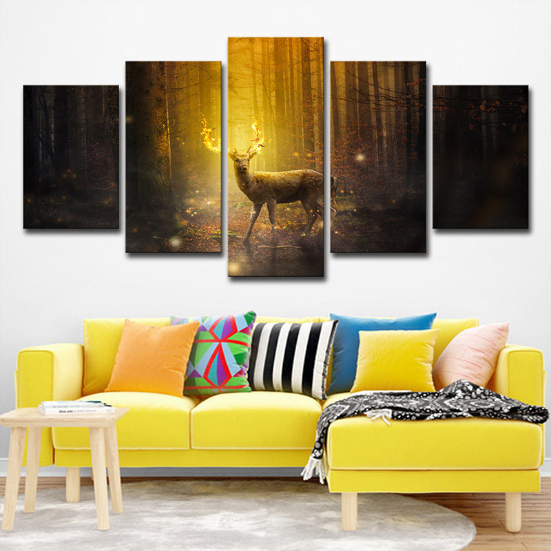 Brown Fall Forest Deer Canvas Multi-Piece Wall Art for House Interior Decor Clearhalo 'Art Gallery' 'Canvas Art' 'Contemporary Art Gallery' 'Modern' Arts' 1707100