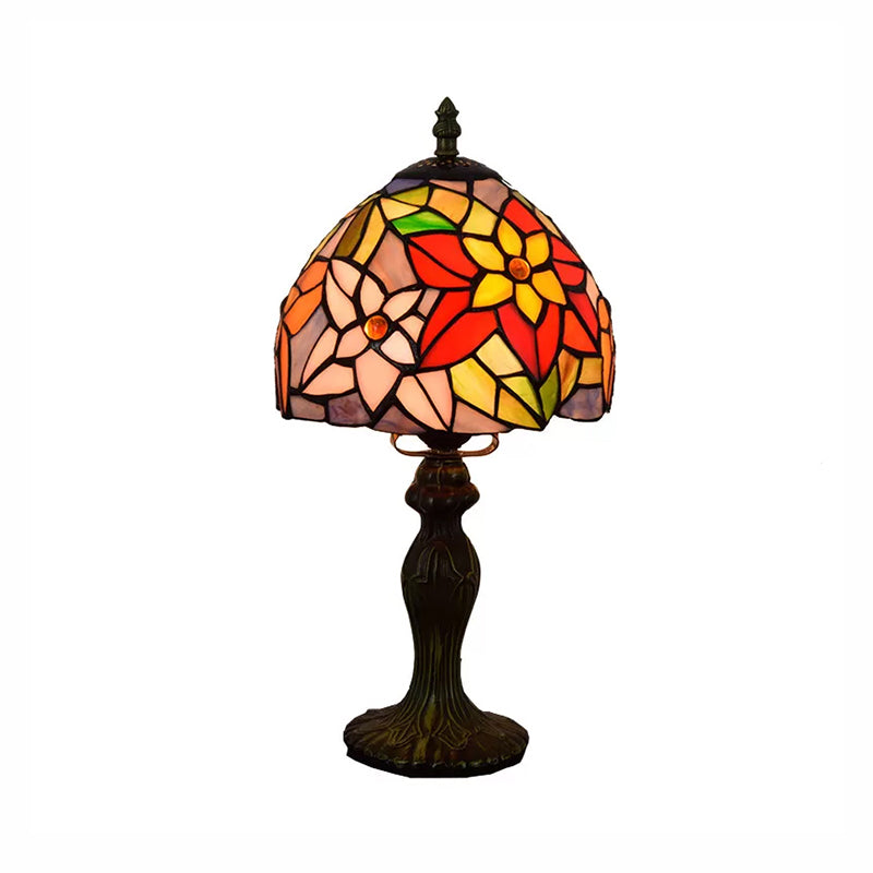 Multi Color Flower Table Lighting Rustic Tiffany 1 Light Table Lighting with Stained Glass Shade in Bronze/Brass Finish Clearhalo 'Lamps' 'Table Lamps' Lighting' 170712