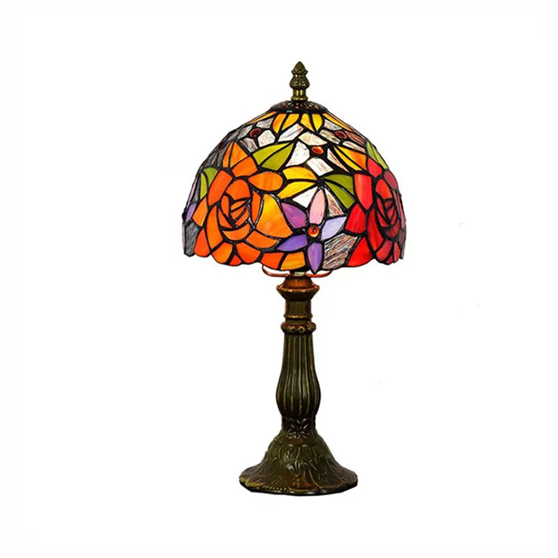 Multi Color Flower Table Lighting Rustic Tiffany 1 Light Table Lighting with Stained Glass Shade in Bronze/Brass Finish Clearhalo 'Lamps' 'Table Lamps' Lighting' 170715