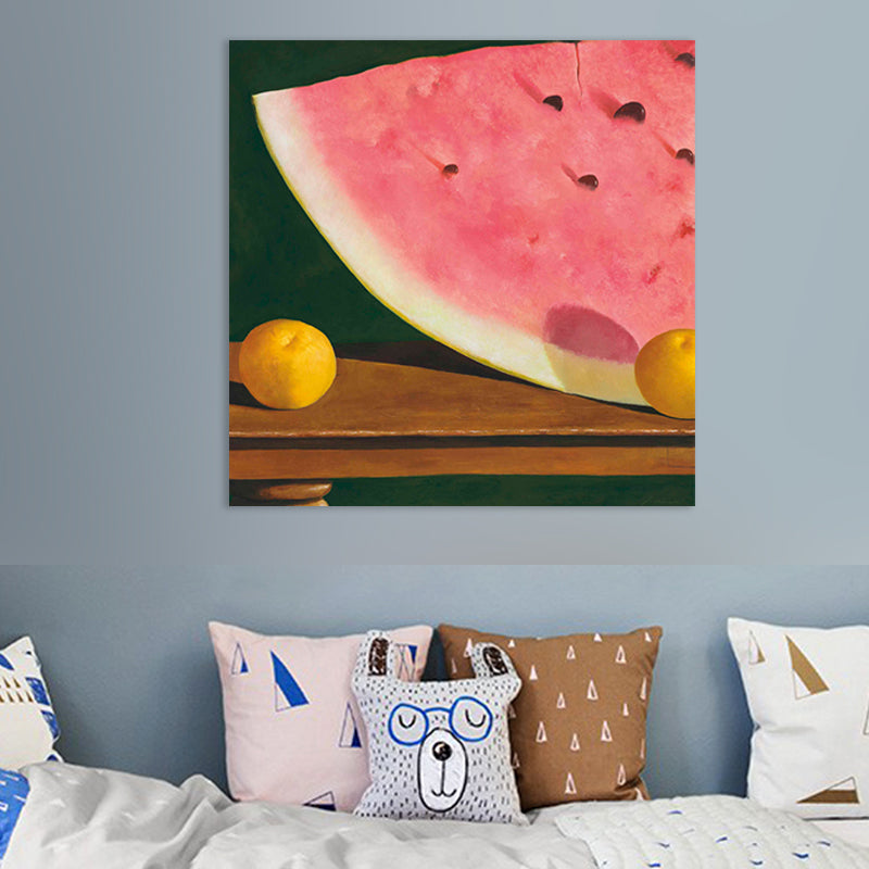 Watermelon and Orange Wall Art Contemporary Textured Canvas Print in Pink for Living Room Clearhalo 'Art Gallery' 'Canvas Art' 'Contemporary Art Gallery' 'Modern' Arts' 1707167