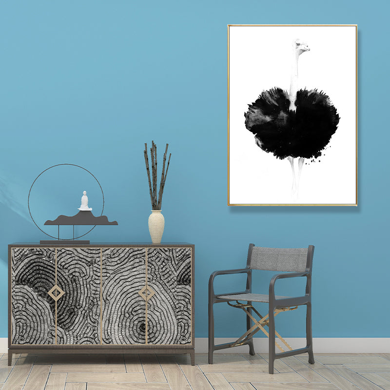 Modern Style Ostrich Painting Canvas Textured White Wall Art Decor for Guest Room Clearhalo 'Art Gallery' 'Canvas Art' 'Contemporary Art Gallery' 'Modern' Arts' 1707261