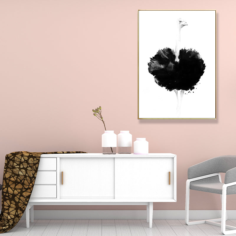 Modern Style Ostrich Painting Canvas Textured White Wall Art Decor for Guest Room Clearhalo 'Art Gallery' 'Canvas Art' 'Contemporary Art Gallery' 'Modern' Arts' 1707262