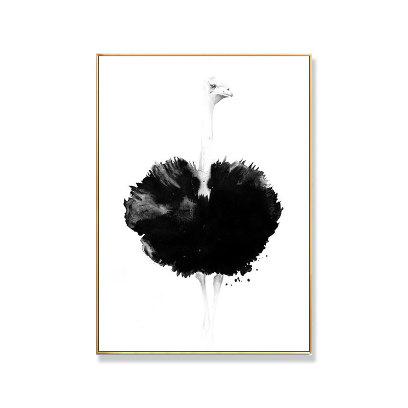 Modern Style Ostrich Painting Canvas Textured White Wall Art Decor for Guest Room Clearhalo 'Art Gallery' 'Canvas Art' 'Contemporary Art Gallery' 'Modern' Arts' 1707263