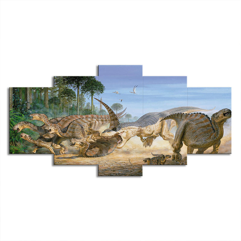 Science Fiction Dinosaur Wall Art Yellow Multi-Piece Canvas Print for Boys Bedroom Clearhalo 'Art Gallery' 'Canvas Art' 'Kids' Arts' 1707270