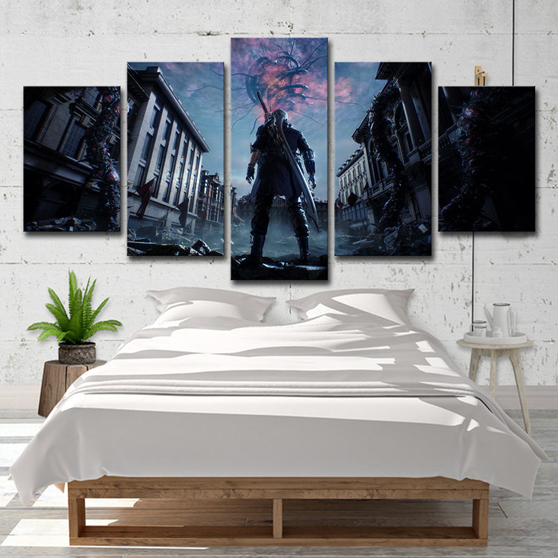 Canvas Multi-Piece Wall Decor Kids Devil May Cry Video Game Scene Art Print in Dark Blue Dark Blue Clearhalo 'Art Gallery' 'Canvas Art' 'Kids' Arts' 1707288