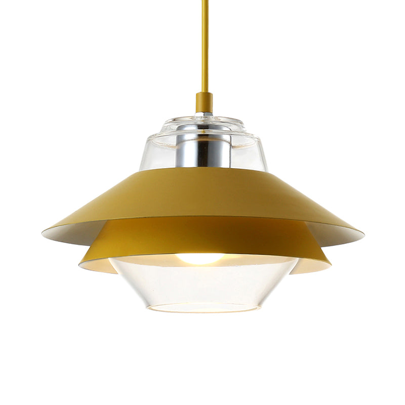 Gray/Yellow Flared Hanging Pendant Light Macaron Stylish 1 Light Metal Hanging Lamp with Inner Clear Glass Shade Clearhalo 'Ceiling Lights' 'Modern Pendants' 'Modern' 'Pendant Lights' 'Pendants' Lighting' 170735