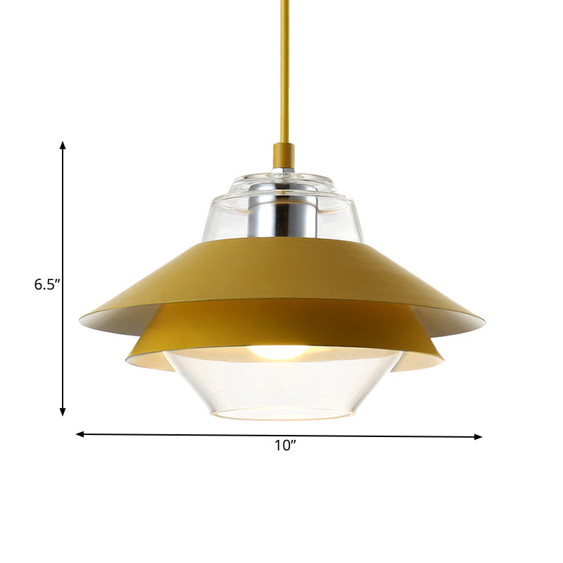 Gray/Yellow Flared Hanging Pendant Light Macaron Stylish 1 Light Metal Hanging Lamp with Inner Clear Glass Shade Clearhalo 'Ceiling Lights' 'Modern Pendants' 'Modern' 'Pendant Lights' 'Pendants' Lighting' 170736