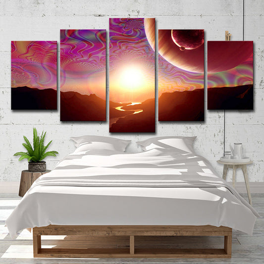 Psychedelic Space Sunlight Wall Art Print for Living Room, Purple-Pink, Multi-Piece Pink Clearhalo 'Art Gallery' 'Canvas Art' 'Kids' Arts' 1707403
