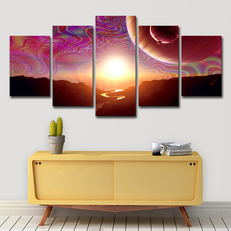 Psychedelic Space Sunlight Wall Art Print for Living Room, Purple-Pink, Multi-Piece Clearhalo 'Art Gallery' 'Canvas Art' 'Kids' Arts' 1707405