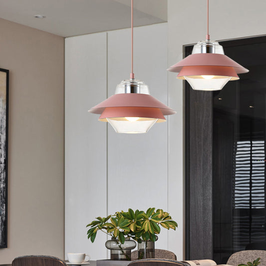 Gray/Yellow Flared Hanging Pendant Light Macaron Stylish 1 Light Metal Hanging Lamp with Inner Clear Glass Shade Clearhalo 'Ceiling Lights' 'Modern Pendants' 'Modern' 'Pendant Lights' 'Pendants' Lighting' 170740