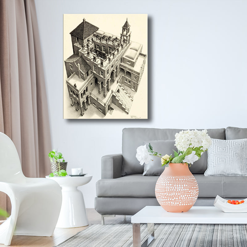 Pencil Drawing 3D Castle Canvas Print Contemporary Textured Wall Art Decor in Grey Clearhalo 'Art Gallery' 'Canvas Art' 'Contemporary Art Gallery' 'Modern' Arts' 1707419