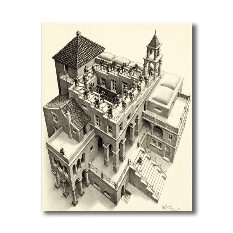 Pencil Drawing 3D Castle Canvas Print Contemporary Textured Wall Art Decor in Grey Clearhalo 'Art Gallery' 'Canvas Art' 'Contemporary Art Gallery' 'Modern' Arts' 1707420