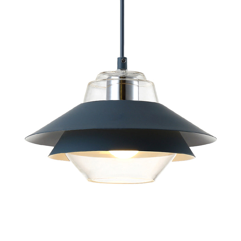 Gray/Yellow Flared Hanging Pendant Light Macaron Stylish 1 Light Metal Hanging Lamp with Inner Clear Glass Shade Clearhalo 'Ceiling Lights' 'Modern Pendants' 'Modern' 'Pendant Lights' 'Pendants' Lighting' 170743