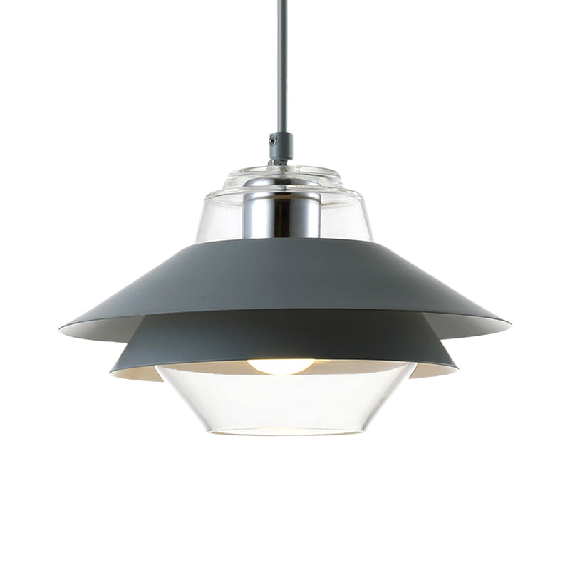 Gray/Yellow Flared Hanging Pendant Light Macaron Stylish 1 Light Metal Hanging Lamp with Inner Clear Glass Shade Clearhalo 'Ceiling Lights' 'Modern Pendants' 'Modern' 'Pendant Lights' 'Pendants' Lighting' 170745