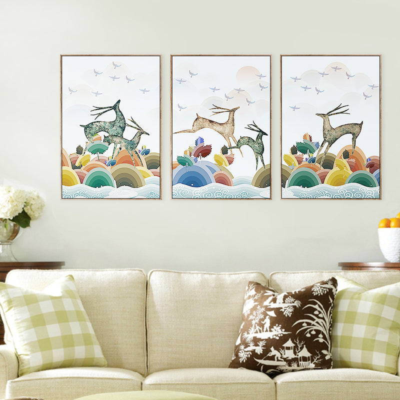 Children's Art Reindeer Painting Cartoon Animals White Wall Decor, Set of Three Clearhalo 'Art Gallery' 'Canvas Art' 'Kids' Arts' 1707456