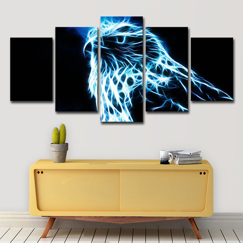 Eagle Canvas Wall Art Living Room Animal Wall Decor in Blue on Black, Multi-Piece Blue Clearhalo 'Art Gallery' 'Canvas Art' 'Contemporary Art Gallery' 'Modern' Arts' 1707489