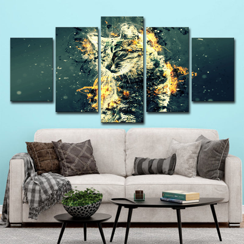 Digital Print Kitty Canvas Green and Gold Modern Style Wall Art Decor for Bedroom Green Clearhalo 'Art Gallery' 'Canvas Art' 'Contemporary Art Gallery' 'Modern' Arts' 1707503