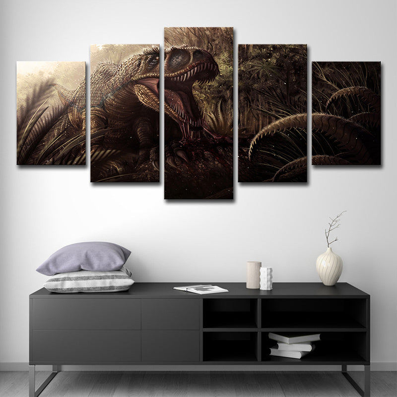 Brown Digital Print Dinosaur Canvas Fantasy Sci-Fi Multi-Piece Wall Art for Room Brown Clearhalo 'Art Gallery' 'Canvas Art' 'Kids' Arts' 1707533