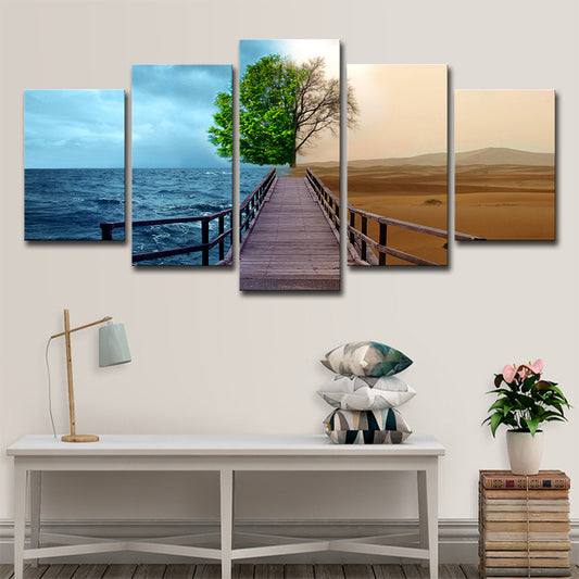 Modern Split Scenery Canvas Print Black Ocean and Desert Landscape Wall Art for Home Black Clearhalo 'Art Gallery' 'Canvas Art' 'Contemporary Art Gallery' 'Modern' Arts' 1707584