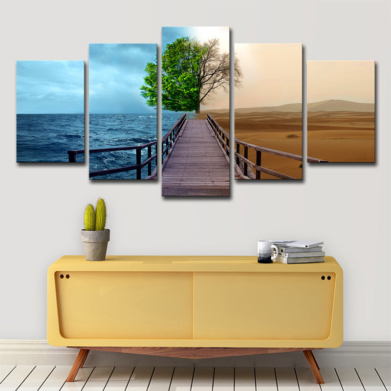 Modern Split Scenery Canvas Print Black Ocean and Desert Landscape Wall Art for Home Clearhalo 'Art Gallery' 'Canvas Art' 'Contemporary Art Gallery' 'Modern' Arts' 1707585