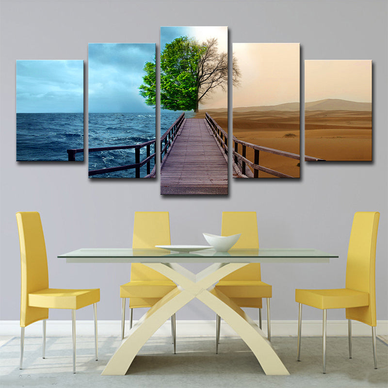 Modern Split Scenery Canvas Print Black Ocean and Desert Landscape Wall Art for Home Clearhalo 'Art Gallery' 'Canvas Art' 'Contemporary Art Gallery' 'Modern' Arts' 1707586