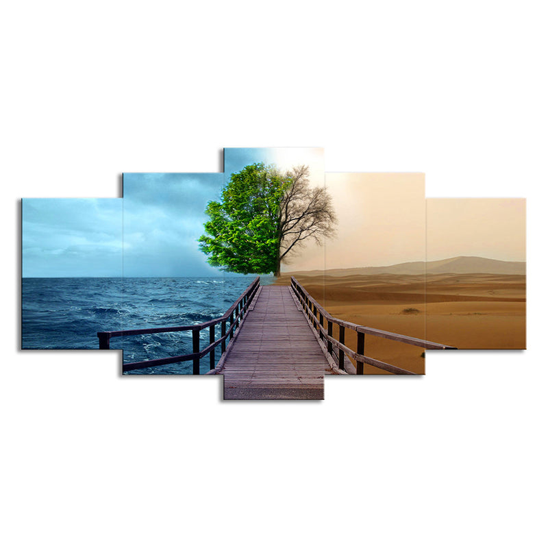 Modern Split Scenery Canvas Print Black Ocean and Desert Landscape Wall Art for Home Clearhalo 'Art Gallery' 'Canvas Art' 'Contemporary Art Gallery' 'Modern' Arts' 1707587