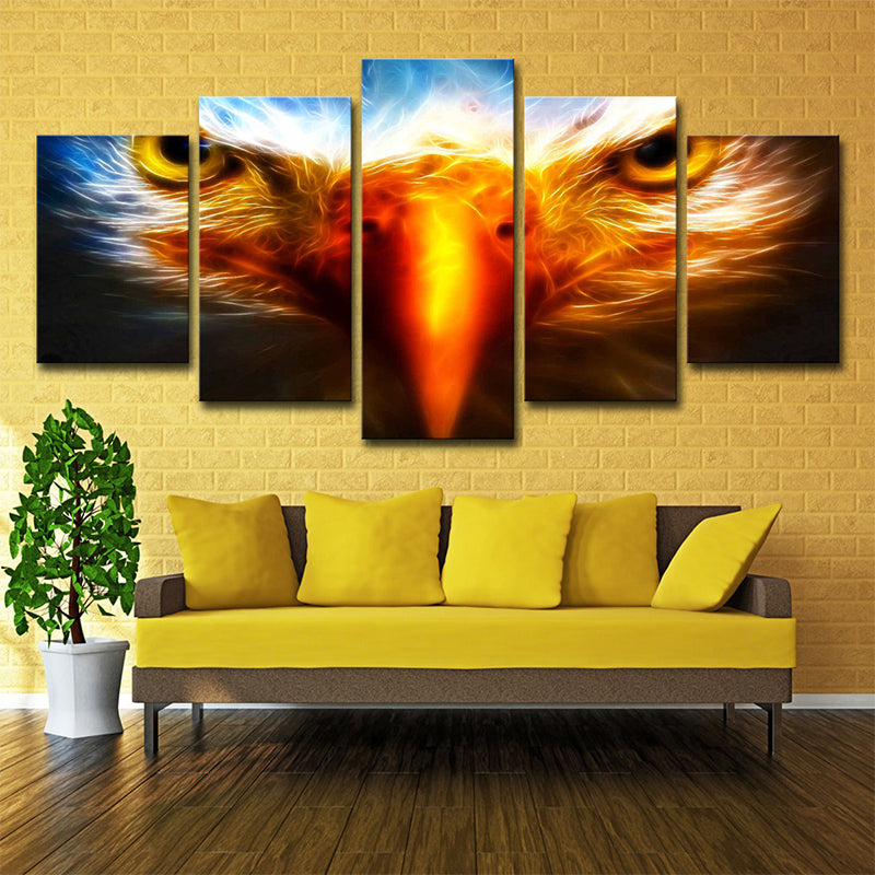 Eagle Close-Up View Art Print Yellow-Blue Modern Wall Decoration for Living Room Clearhalo 'Art Gallery' 'Canvas Art' 'Contemporary Art Gallery' 'Modern' Arts' 1707600