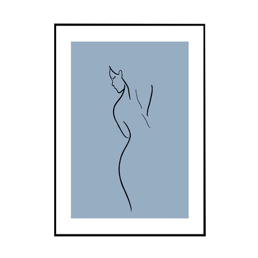 Simple Back of Woman Canvas Print Blue-Black Line Drawing Wall Art for Bedroom Clearhalo 'Art Gallery' 'Canvas Art' 'Contemporary Art Gallery' 'Contemporary Art' 'Minimalism' 'Minimalist Art Gallery' 'Scandinavian' Arts' 1707663
