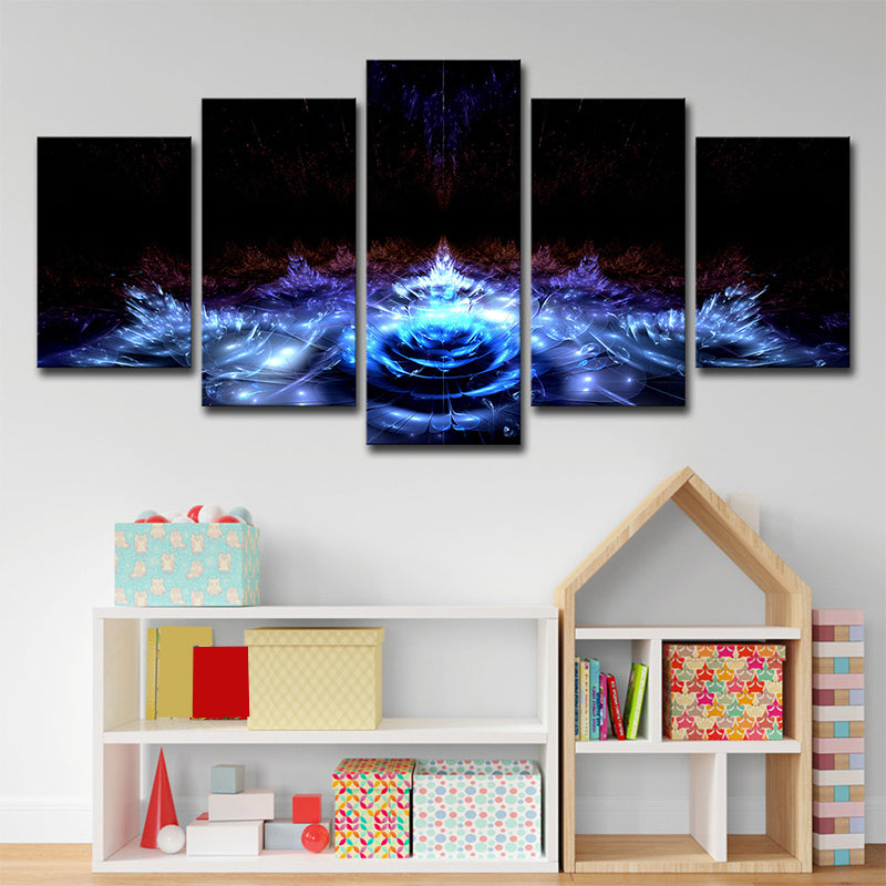 Water Lilies Canvas Wall Art Black and Blue Modern Style Wall Decor for Living Room Black Clearhalo 'Arts' 'Canvas Art' 1707791