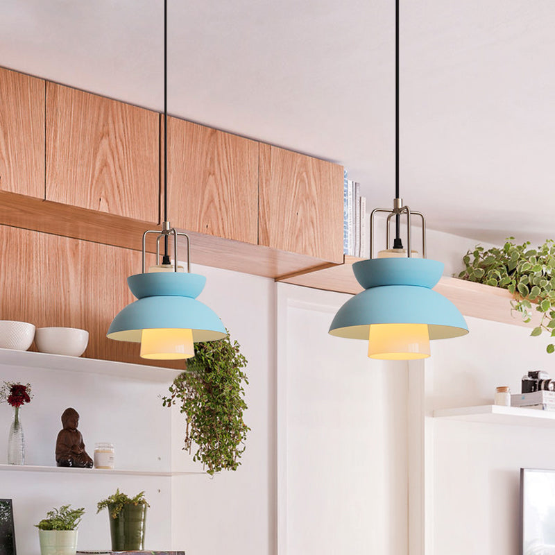 1 Light Bedroom Ceiling Light Fixture with Bowl Metallic Shade Macaron Style Gray/Pink Hanging Lamp Blue Clearhalo 'Ceiling Lights' 'Modern Pendants' 'Modern' 'Pendant Lights' 'Pendants' Lighting' 170785