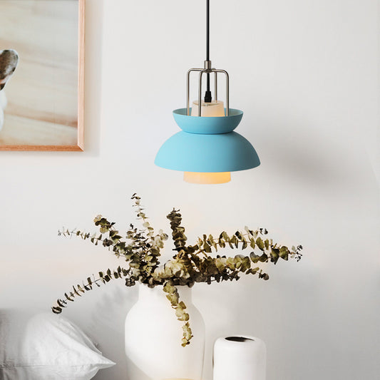 1 Light Bedroom Ceiling Light Fixture with Bowl Metallic Shade Macaron Style Gray/Pink Hanging Lamp Clearhalo 'Ceiling Lights' 'Modern Pendants' 'Modern' 'Pendant Lights' 'Pendants' Lighting' 170786