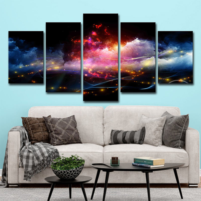 Luminous City View Canvas Print Living Room Cloudy Night Scene Wall Art in Black Clearhalo 'Art Gallery' 'Canvas Art' 'Contemporary Art Gallery' 'Modern' Arts' 1707944