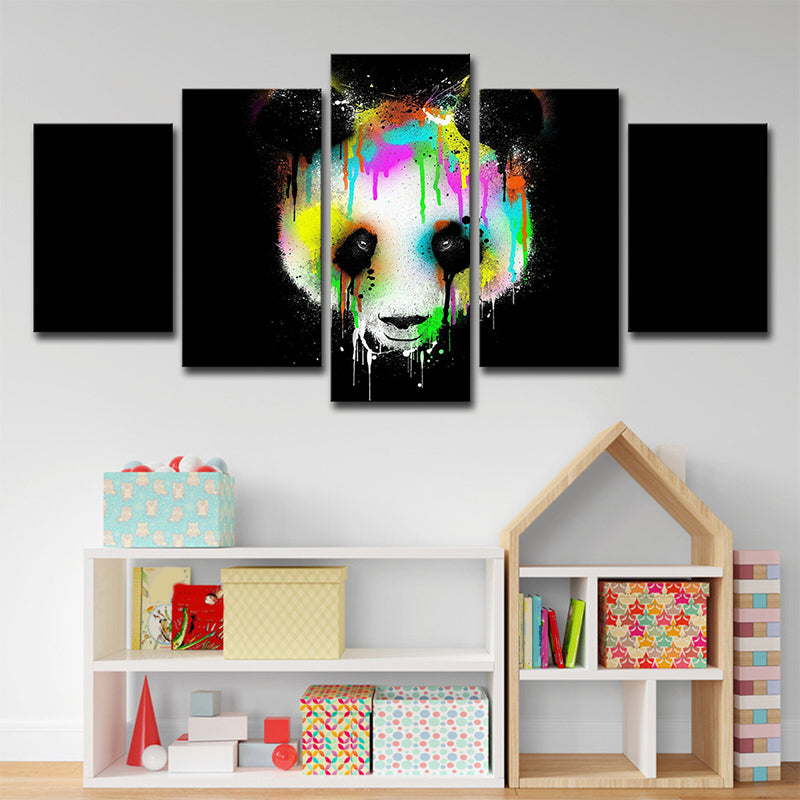 Digital-Print Melting Panda Canvas Wall Art for Childrens Bedroom, Black and White Black Clearhalo 'Art Gallery' 'Canvas Art' 'Contemporary Art Gallery' 'Modern' Arts' 1708068