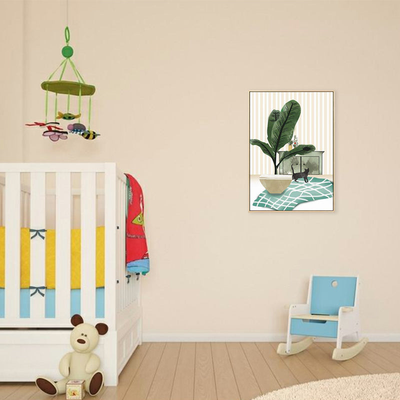 Textured Cat and Potting Painting Canvas Children's Art Wall Print for Guest Room Clearhalo 'Art Gallery' 'Canvas Art' 'Kids' Arts' 1708161