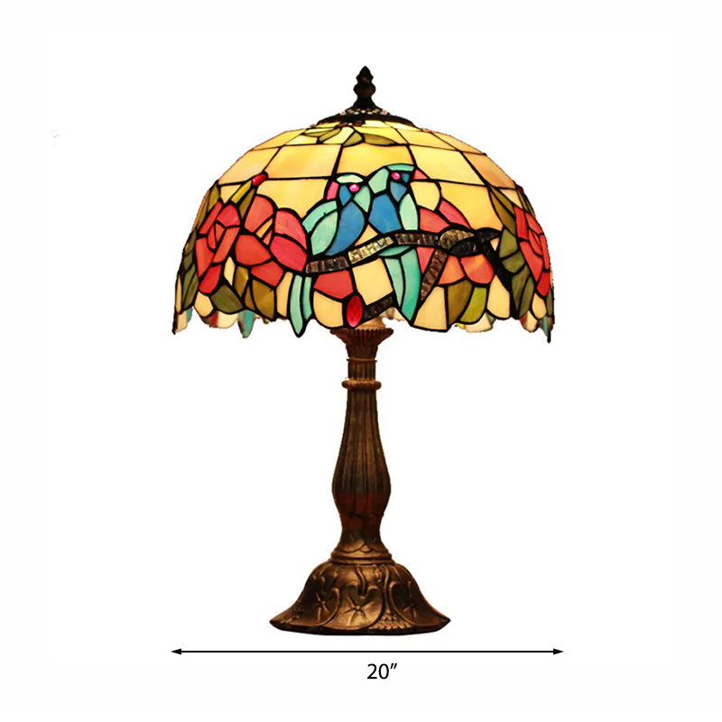 Rustic Parrot Table Lamp with Rose 1 Light Stained Glass Table Lighting in Brass/Copper for Bedroom Clearhalo 'Lamps' 'Table Lamps' Lighting' 170826