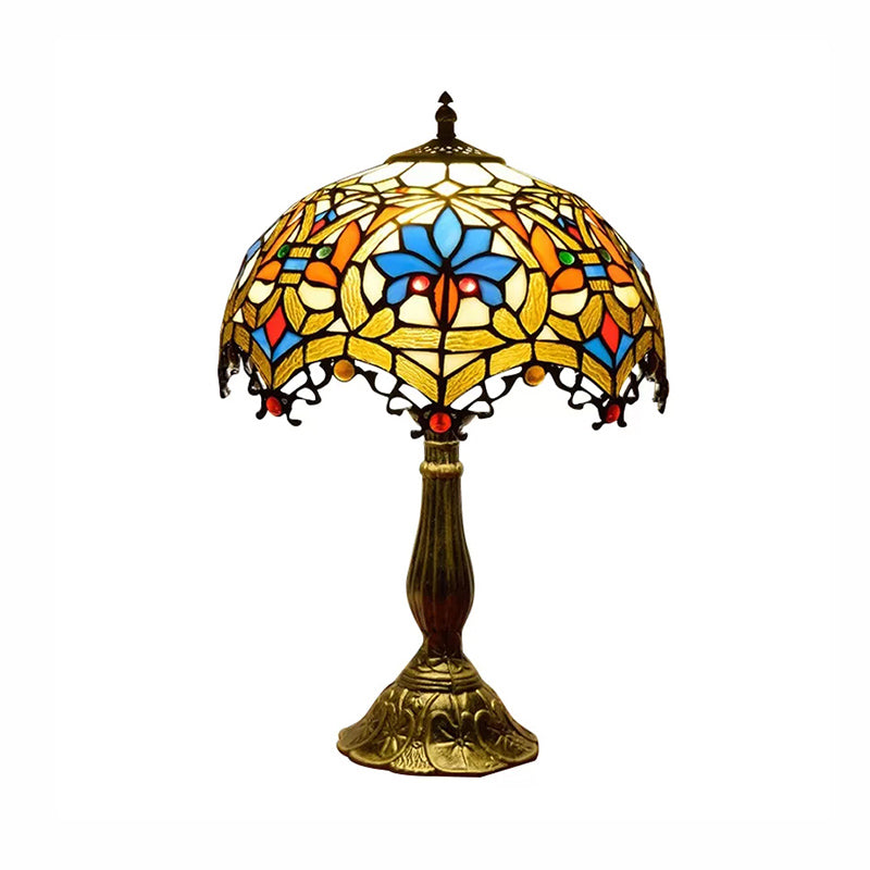 Rustic Parrot Table Lamp with Rose 1 Light Stained Glass Table Lighting in Brass/Copper for Bedroom Clearhalo 'Lamps' 'Table Lamps' Lighting' 170828