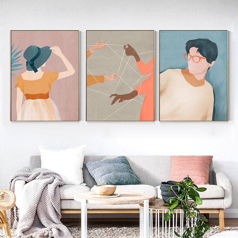 Nordic Figure Drawing Wall Art Pastel Color Textured Canvas Print for Teens Bedroom Clearhalo 'Arts' 'Canvas Art' 1708284