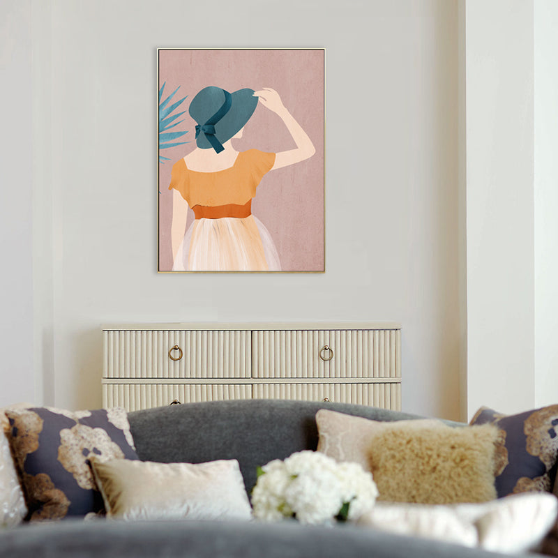 Nordic Figure Drawing Wall Art Pastel Color Textured Canvas Print for Teens Bedroom Pink Clearhalo 'Arts' 'Canvas Art' 1708285