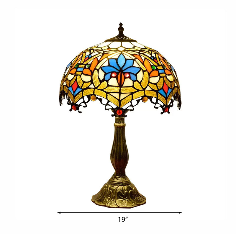 Rustic Parrot Table Lamp with Rose 1 Light Stained Glass Table Lighting in Brass/Copper for Bedroom Clearhalo 'Lamps' 'Table Lamps' Lighting' 170829