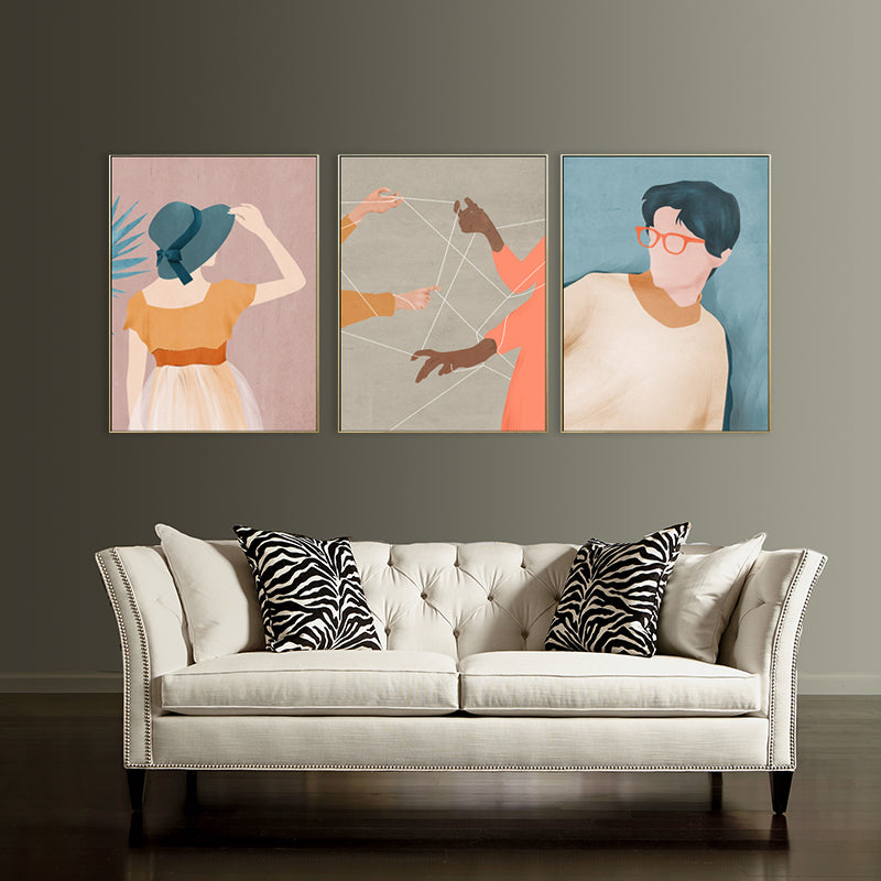 Nordic Figure Drawing Wall Art Pastel Color Textured Canvas Print for Teens Bedroom Clearhalo 'Arts' 'Canvas Art' 1708297