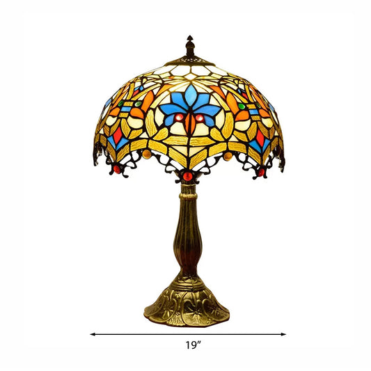 Rustic Parrot Table Lamp with Rose 1 Light Stained Glass Table Lighting in Brass/Copper for Bedroom Clearhalo 'Lamps' 'Table Lamps' Lighting' 170829